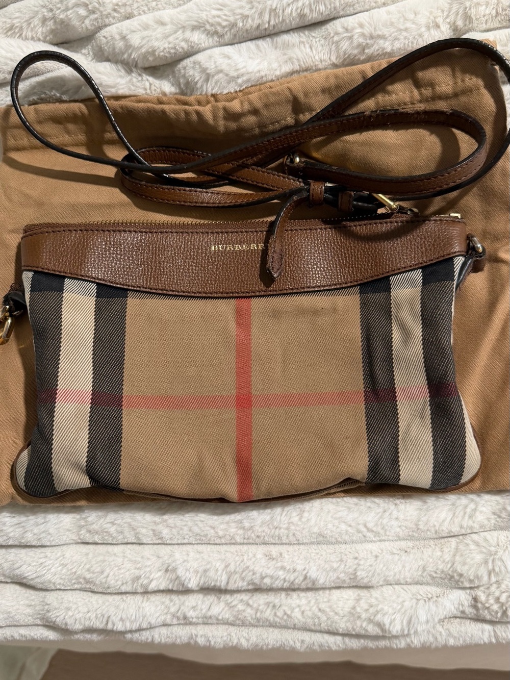 Burberry Nova Check Crossbody Shoulder Bag Brown Leather